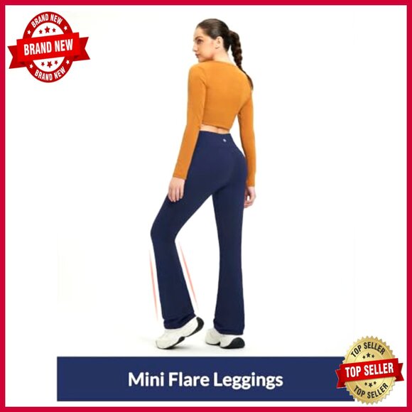 Fleece Lined Mini Flare Leggings High Waisted 4 Pockets Yoga Workout Pants - Picture 3 of 7